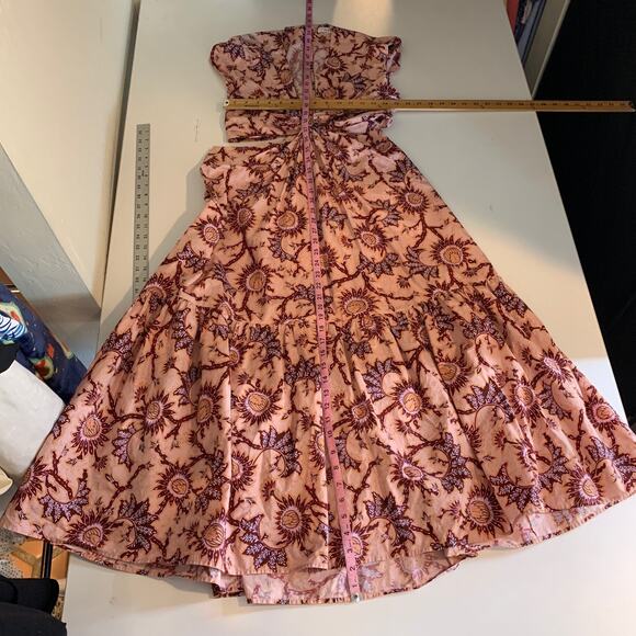 ALC Dress Womens 6 Multi Alexandria Gathered Cutout Waist Poplin Cap Sleeve Midi - Picture 8 of 15